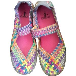 Corkys Rainbow Woven Mary Jane Flats Multi Color Elastic Stretch Walking Shoes 7